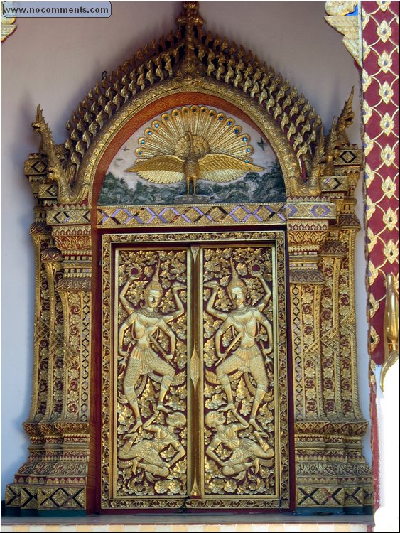 Wat Phrathat Doi Suthep Temple Doors - see peacock over top.jpg