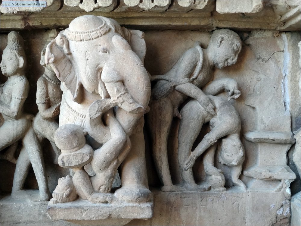 Khajuraho Temples Laughing elephant.JPG